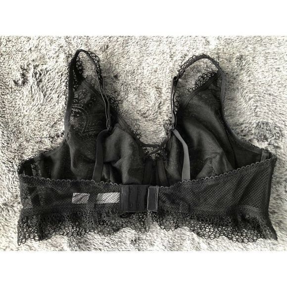 Gilligan and O’Malley Lace Bralette LARGE Black Sheer Underwire Sexy Double Hook - Picture 4 of 9